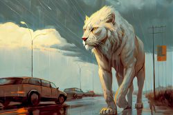 suburban-surrealism-a-male-albino-saber-tooth-tiger-walking-at-dawn-grey-dark-daylight-with-white-cumulus-clouds-raining-atmosphere-3