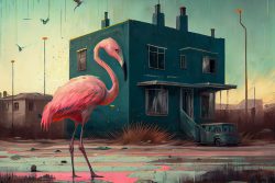 suburban-surrealism-pink-flamingo-standing-in-the-middle-of-nowhere-2