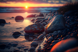 sunset-on-the-sea-stones-shore