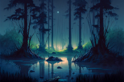 swamp-landscape-at-night-redwood-trees-8