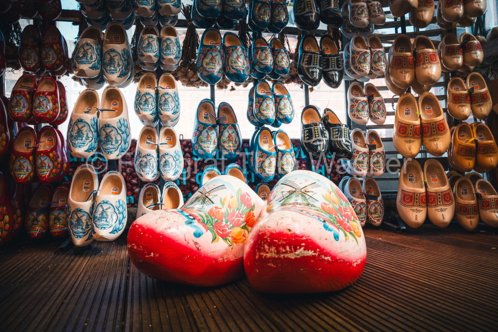 Different styled Dutch wooden clogs in Amsterdam, Netherlands