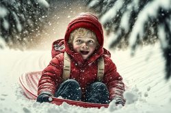 little-boy-in-red-sledding-toward-camera-in-winter-snow-scene-ai-generated-digital-art
