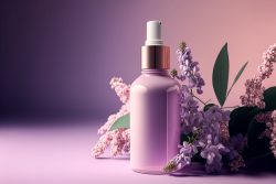 glass-bottle-with-cosmetic-oil-stands-on-a-wooden-white-table-in-delicate-lilac-flowers-thyme-5