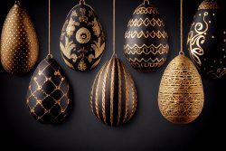 luxury-easter-eggs-with-different-patterns-in-gold-hanging-on-threads-in-front-of-a-dark-textured-background-2