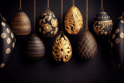 luxury-easter-eggs-with-different-patterns-in-gold-hanging-on-threads-in-front-of-a-dark-textured-background-3