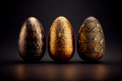 luxury-easter-eggs-with-different-patterns-in-gold-standing-on-a-dark-textured-background-2
