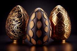 luxury-easter-eggs-with-different-patterns-in-gold-standing-on-a-dark-textured-background-3