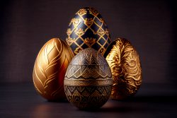 luxury-easter-eggs-with-different-patterns-in-gold-standing-on-a-dark-textured-background-7