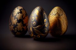 luxury-easter-eggs-with-different-patterns-in-gold-standing-on-a-dark-textured-background-8