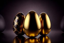luxury-golden-easter-egg-in-row-on-dark-background-elegant-painted-black-easter-eggs-with-golden-shiny-paint
