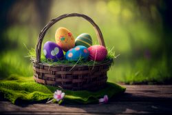 easter-painted-eggs-in-basket-on-rustic-wooden-table-with-bokeh-green-grass-in-background-5