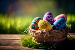 easter-painted-eggs-in-basket-on-rustic-wooden-table-with-bokeh-green-grass-in-background-6