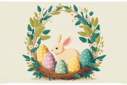 vector-easter-with-easter-eggs-in-the-nest-cute-bunny-ears-and-copy-space-white-background
