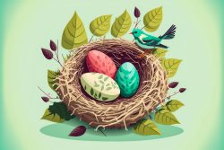 vector-easter-with-easter-eggs-in-the-nest-on-light-green