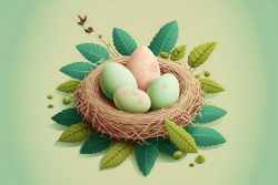 vector-easter-with-easter-eggs-in-the-nest-on-light-green-4