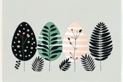 vector-simple-easter-eggs-composition-hand-drawn-black-on-white-background-decorative-horizontal-stripe-from-eggs-with-leaves-and-watercolor