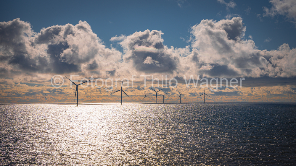 Windturbines at sunset in the Baltic Sea