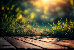 empty-old-wooden-table-with-wild-grass-in-the-forest-at-sunset-macro-image-shallow-depth-of-field-bokeh-background