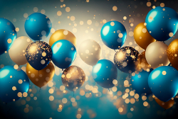 realistic-festive-background-with-golden-and-blue-balloons-falling-confetti-blurry-background-and-a-bokeh-lights-7