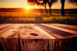 a-wooden-table-top-planks-product-display-with-a-blurred-background-scene-of-farmland-at-sunset