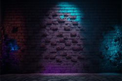 front-view-from-an-old-grunge-brick-wall-with-an-color-light-gradient-from-purple-to-cold-blue-3d-octane-render