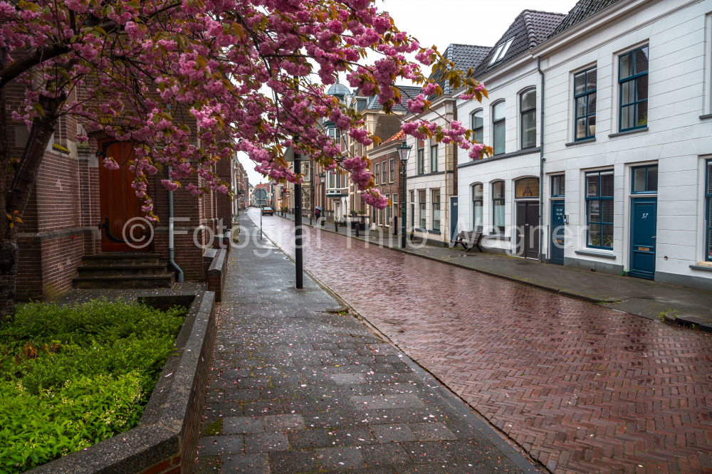 Koornmarkt square and gate in the old city centre of Kampen, Overijssel, Netherlands
