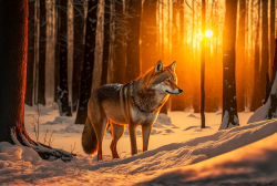 wolf-pack-in-winter-forest-at-sunset-2