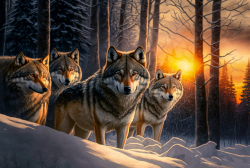 wolf-pack-in-winter-forest-at-sunset-5