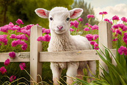 cute-baby-lamb-young-white-lamb-with-flowers-on-the-garden-fence-illustration-with-flowers-and-nature-5