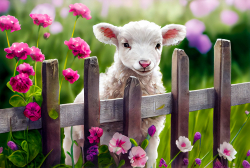 cute-baby-lamb-young-white-lamb-with-flowers-on-the-garden-fence-illustration-with-flowers-and-nature-7