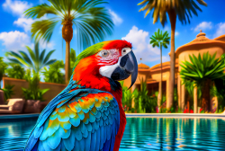 very-colorful-parrot-in-the-pool