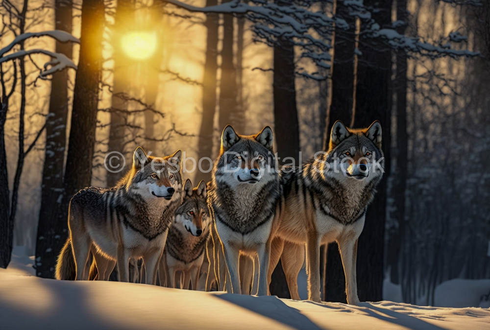 wolf-pack-in-winter-forest-at-sunset-9