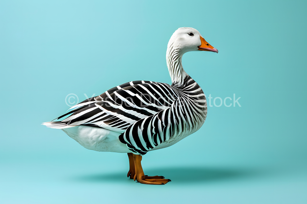 White and black geese isolated on blue background.