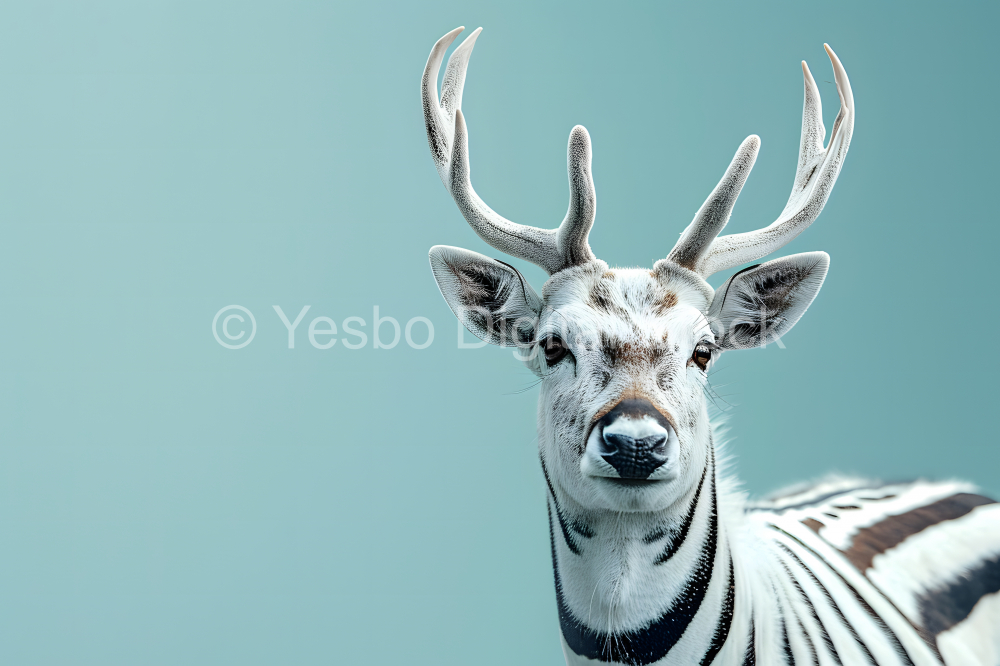 Portrait of a deer with antlers on a blue background