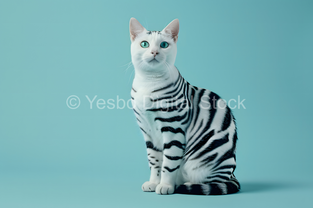 American shorthair cat on colored backgrounds in pastel colors