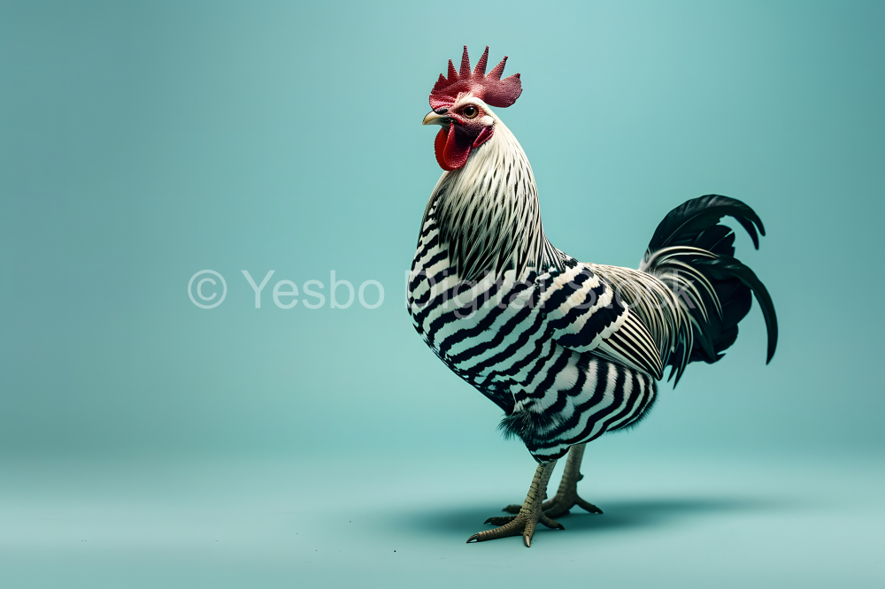 Rooster on a blue background.