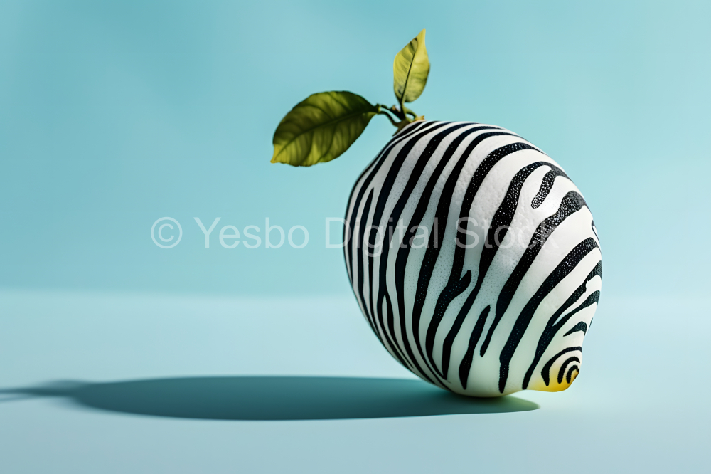 Lemon with zebra print on blue background.
