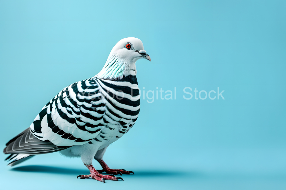 Pigeon isolated on blue background with copy space for your text
