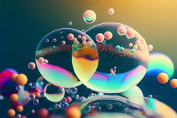 double-exposure-abstract-geometric-molecules-forms-glowing-microcosms-floating-holographic-oil-bubbles