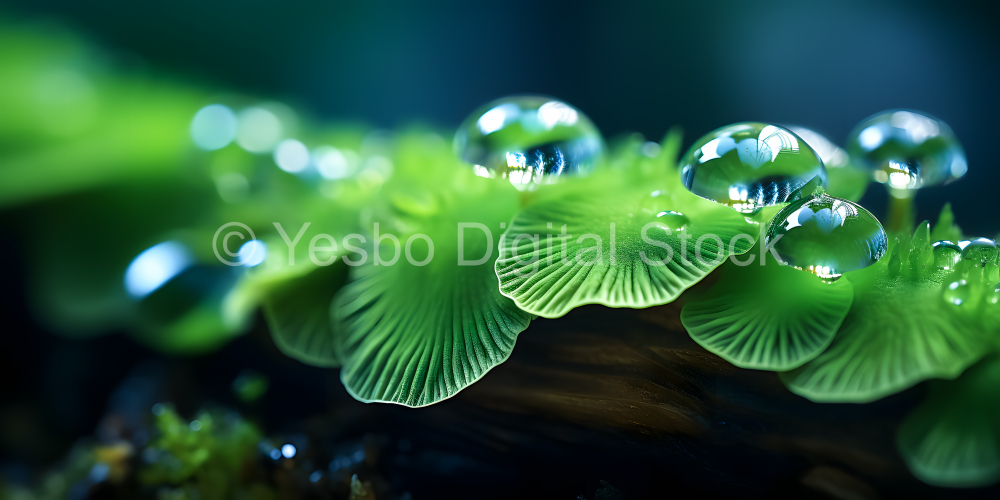 Water droplets on ginkgo biloba leaves in rainforest