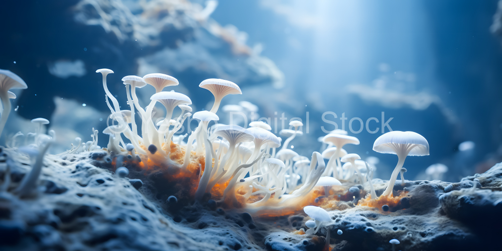 Mushroom in the water. Beautiful underwater world.