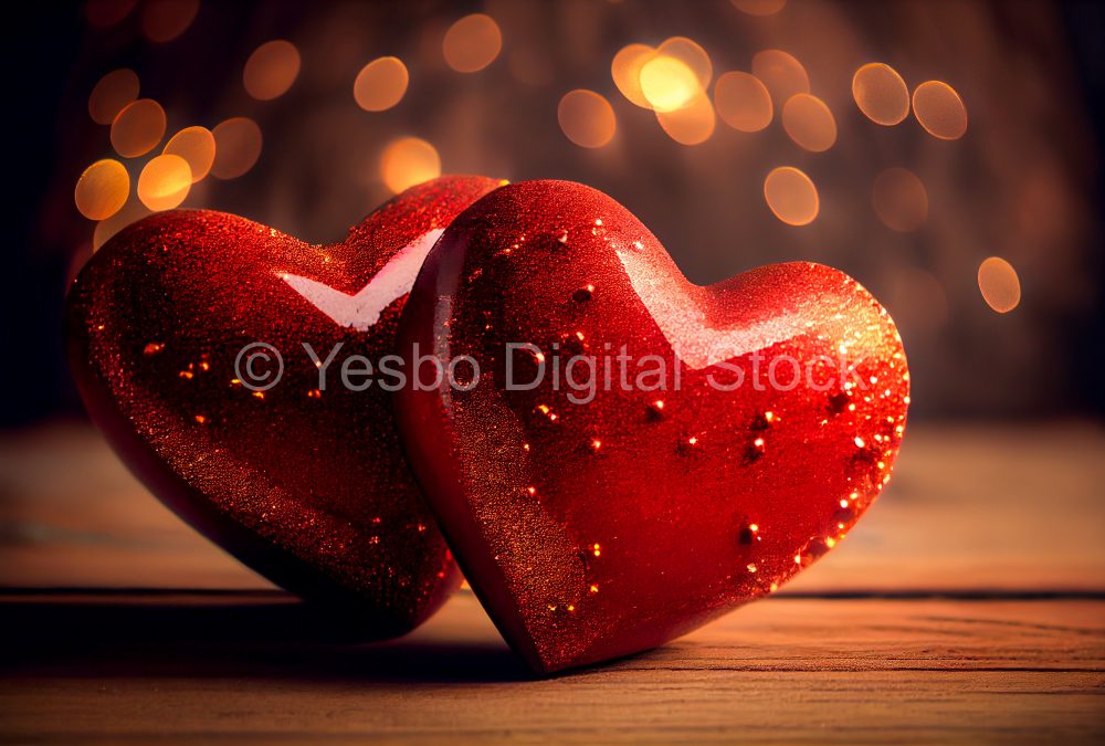 two-red-wooden-hearts-on-glitter-with-bokeh-lights-valentines-day-background