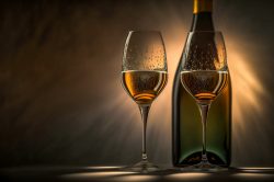 glasses-with-champagne-bottle-in-front-of-light-play