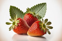 three-strawberries-with-strawberry-leaf-on-white-background