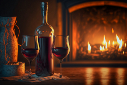 bottle-of-red-wine-and-two-glass-at-night-near-fireplace-flame-cozy-winter-evening-background-with-copy-space