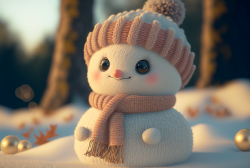 fluffy-cute-baby-snowman-woolen-scarf-big-knitted-hat-small-eyessitting-in-the-snow-3