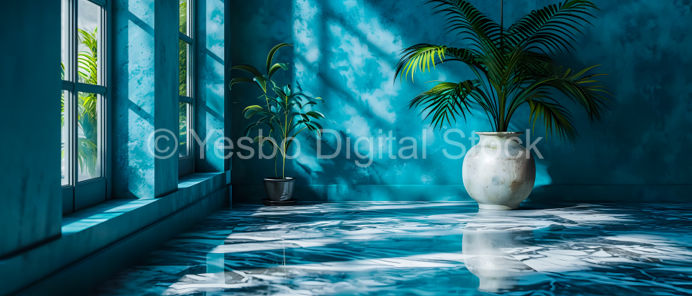 Indoor plant in a vase on a wooden floor near the window