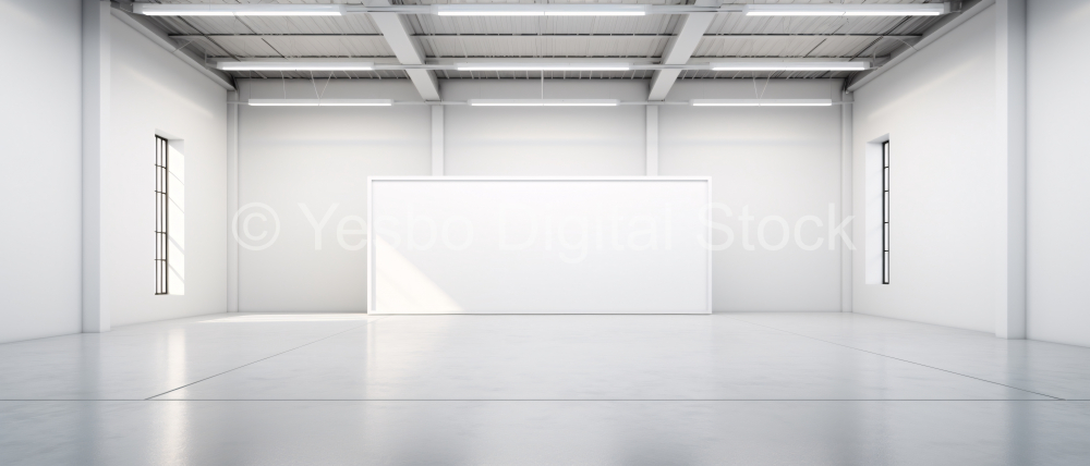 Empty gallery interior with blank white wall and window. Mock up,